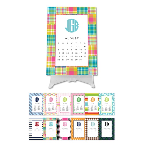 Preppy Monogram 12 Month Desk Calendar You Choose Starting Month