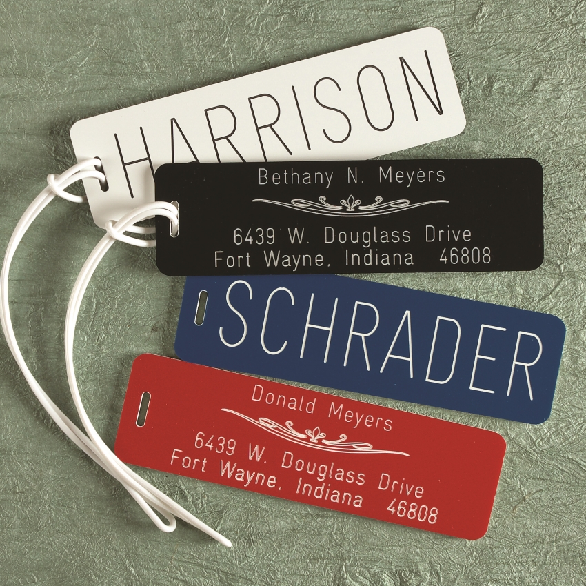 engraved luggage tags