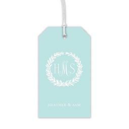 Monogram in Wreath Robin's Egg Blue Hanging Gift Tags