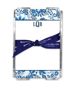 Classic Floral Blue Note Sheets in Acrylic Holder