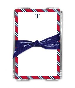 Repp Tie Red & Navy Note Sheets in Acrylic Holder