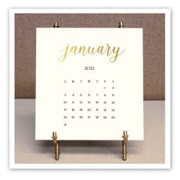 Solid Cream Foil Pressed Calendar with Easel