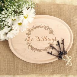 Name with Wreath Maple Oval Cutting Board