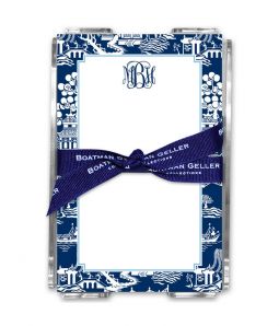 Chinoiserie Navy Note Sheets in Acrylic Holder