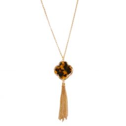 Tortoise Clover Tassel Necklace