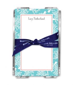 Teal Coral Note Sheets in Acrylic Holder