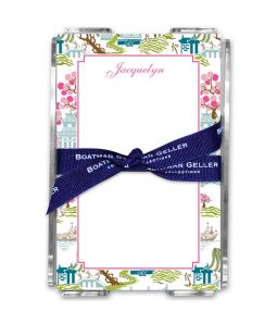 Chinoiserie Spring Note Sheets in Acrylic Holder