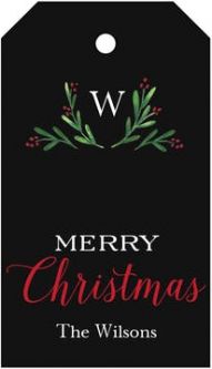 Merry Monogram Black Hanging Gift Tag