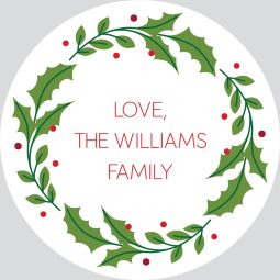 Holly Wreath Round Stickers Set of 24