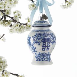 Bue & White Ginger Jar Ornament - Blown Glass