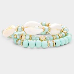 Puka Shell Mint Bracelet Stack of 3