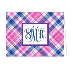 Pink Preppy Plaid Folded Note Cards