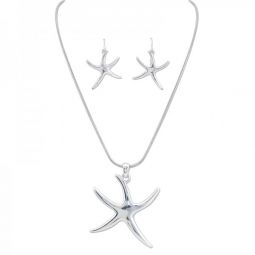 Silver Starfish Necklace and Earring Set