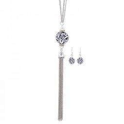 Silver Ball Pendant and Earring Set