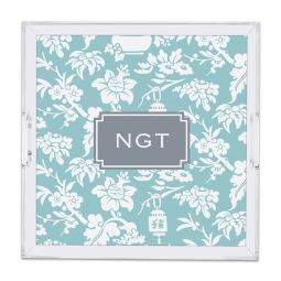 Anna Floral Slate Square Lucite Tray