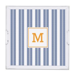 Vineyard Stripe Navy Square Lucite Tray