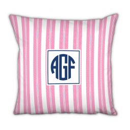 Vineyard Stripe Raspberry Monogram Pillow by Boatman Geller