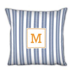 Vineyard Stripe Navy Monogram Pillow by Boatman Geller