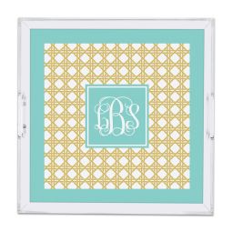 Parker Border Aqua Square Lucite Tray