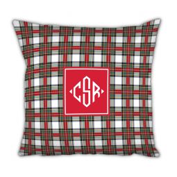 Stewart Plaid Monogram Pillow by Boatman Geller