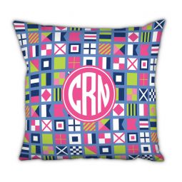 Nautical Flags Pink Monogram Pillow by Boatman Geller