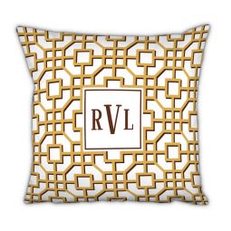 Fret Brown Monogram Pillow by Boatman Geller