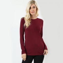 Emma Long Sleeve Round Neck Top - Burgundy