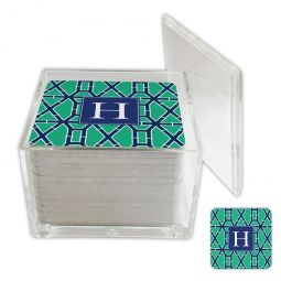 Bamboo Green and Navy Coasters - Set 50