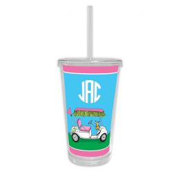 Pink Golf Cart Tumbler with Straw