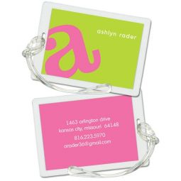 Pink on Lime Initial Luggage/ID Tags Set 4