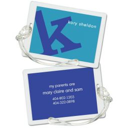 Cobalt on Peacock Initial Luggage/ID Tags Set 4