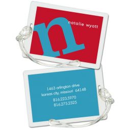 Peacock on Red Initial Luggage/ID Tags Set 4