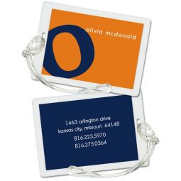 Navy on Tangerine Initial Luggage/ID Tags Set 4