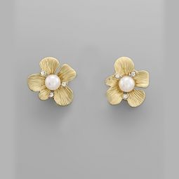 Pearl and Rhinestone Flower Studs