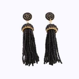 Black Seed Bead Tassel Earrings