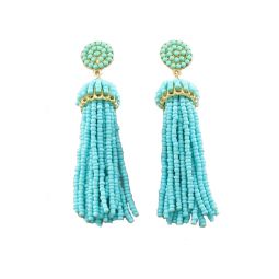 Aqua Seed Bead Tassel Earrings