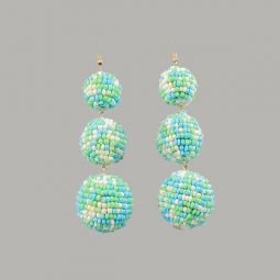 Aqua Multi-Color Seed Bead Bon Bon Earrings