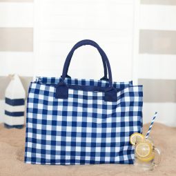 Navy Check Rectangular  Tote