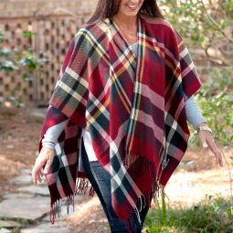 Sloane Navy & Garnet Plaid Shawl