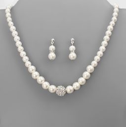 Pearl & Rhinestone Ball Necklace and Earring Set