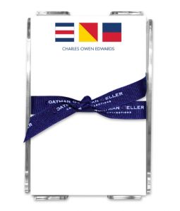 Nautical Flag Monogram Note Sheets in Acrylic Holder