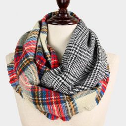 Double Sided Plaid Check Infinity Scarf