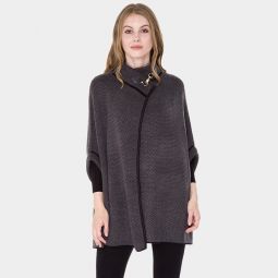 Buckle Detail Poncho - Black & Grey