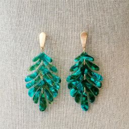 Ella Palm Acrylic Dangle Earrings - Aqua & Green