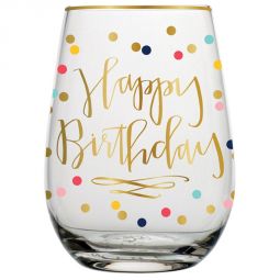 Happy Birthday Stemless Wine Glass