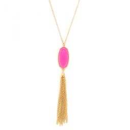 Fuchsia Faceted Stone & Tassel Necklace 30"L