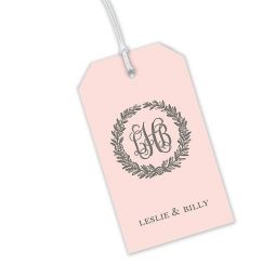 Monogram in Laurel Wreath Pink Hanging Gift Tags