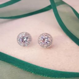 Round Halo Studs - Cubic Zirconia