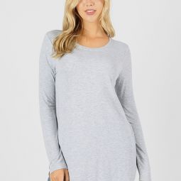 Emma Long Sleeve Round Neck Top - Heather