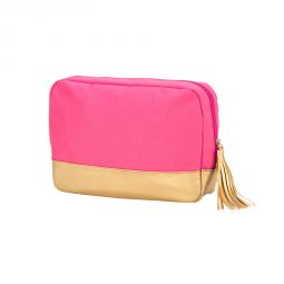 Hot Pink and Gold Cabana Cosmetic Case